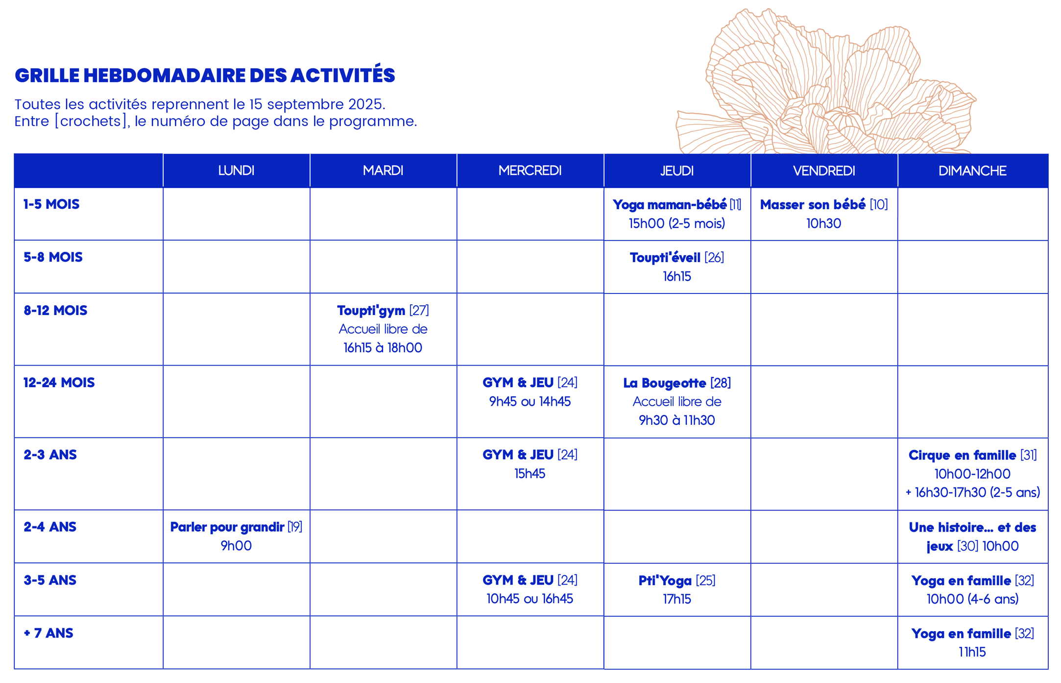 grille des activités de l'école de parents