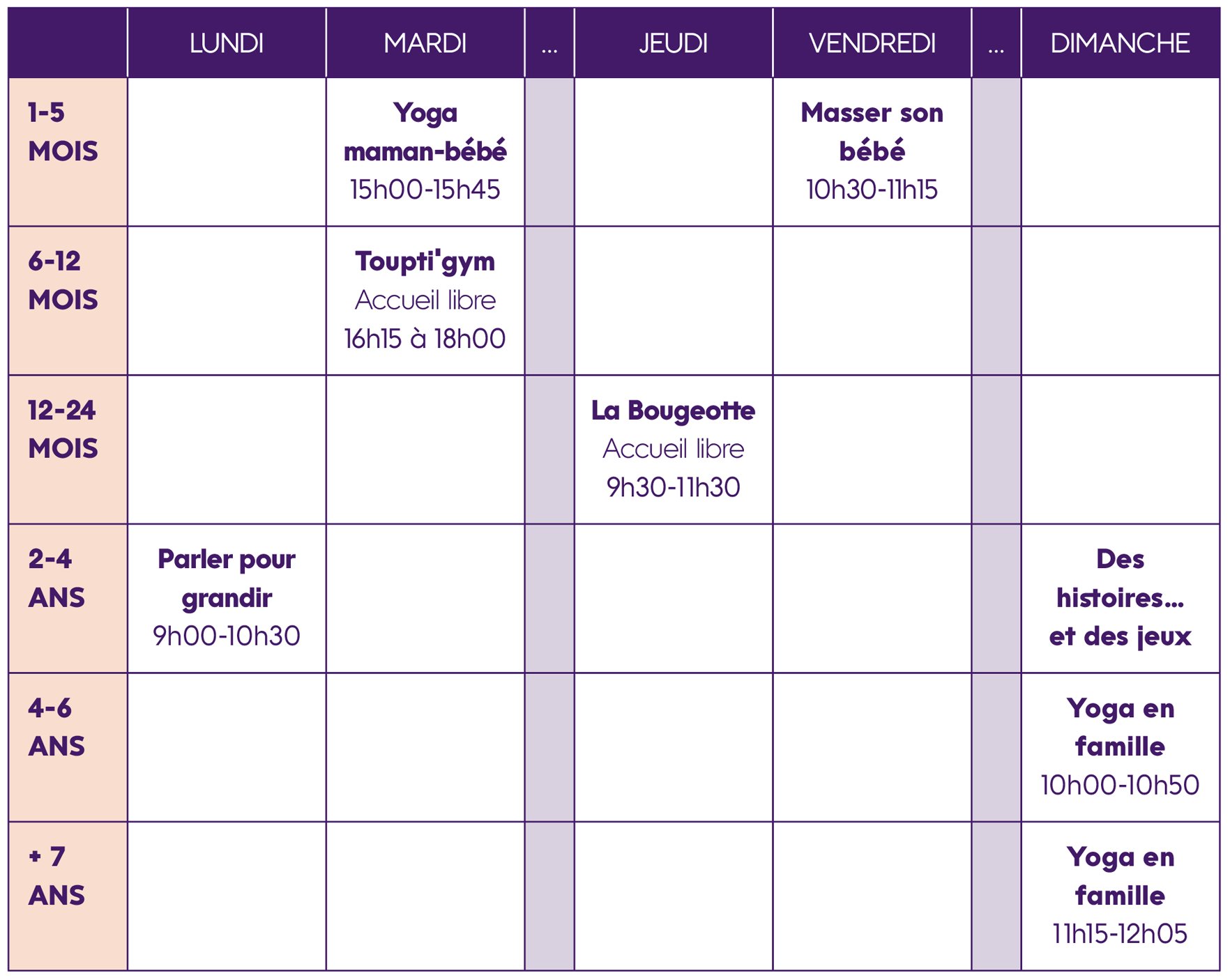 grille des activités de l'école de parents